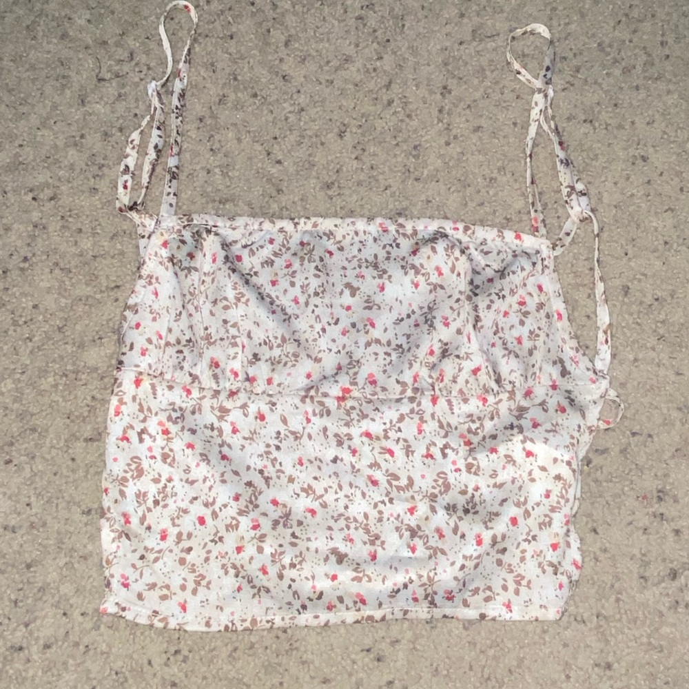 Satin Floral Crop Backless Tank size 2